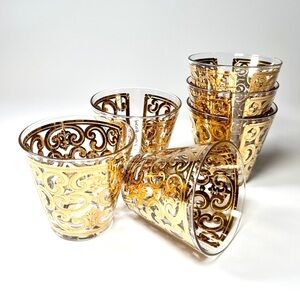 Set of 6 Vintage Georges Briard 22K Gold Scrollwork Lowball Glasses